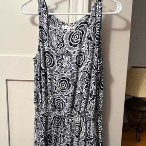 CAbi Navy and White Floral Print Twirl Dress